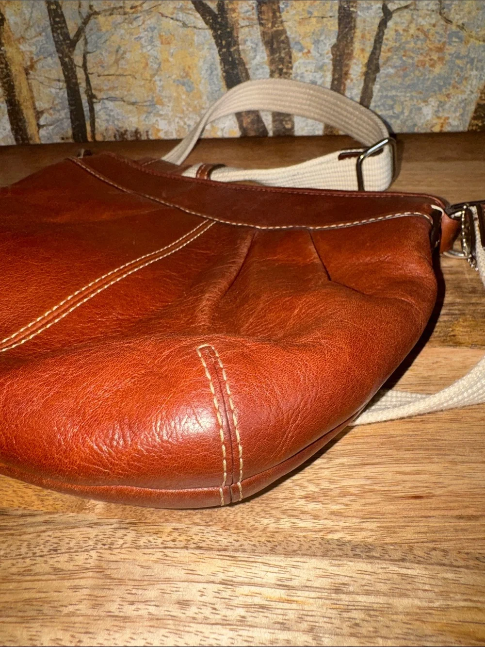 Brown Coach SoHo Swingpack Leather Crossbody Bag with Canvas Strap